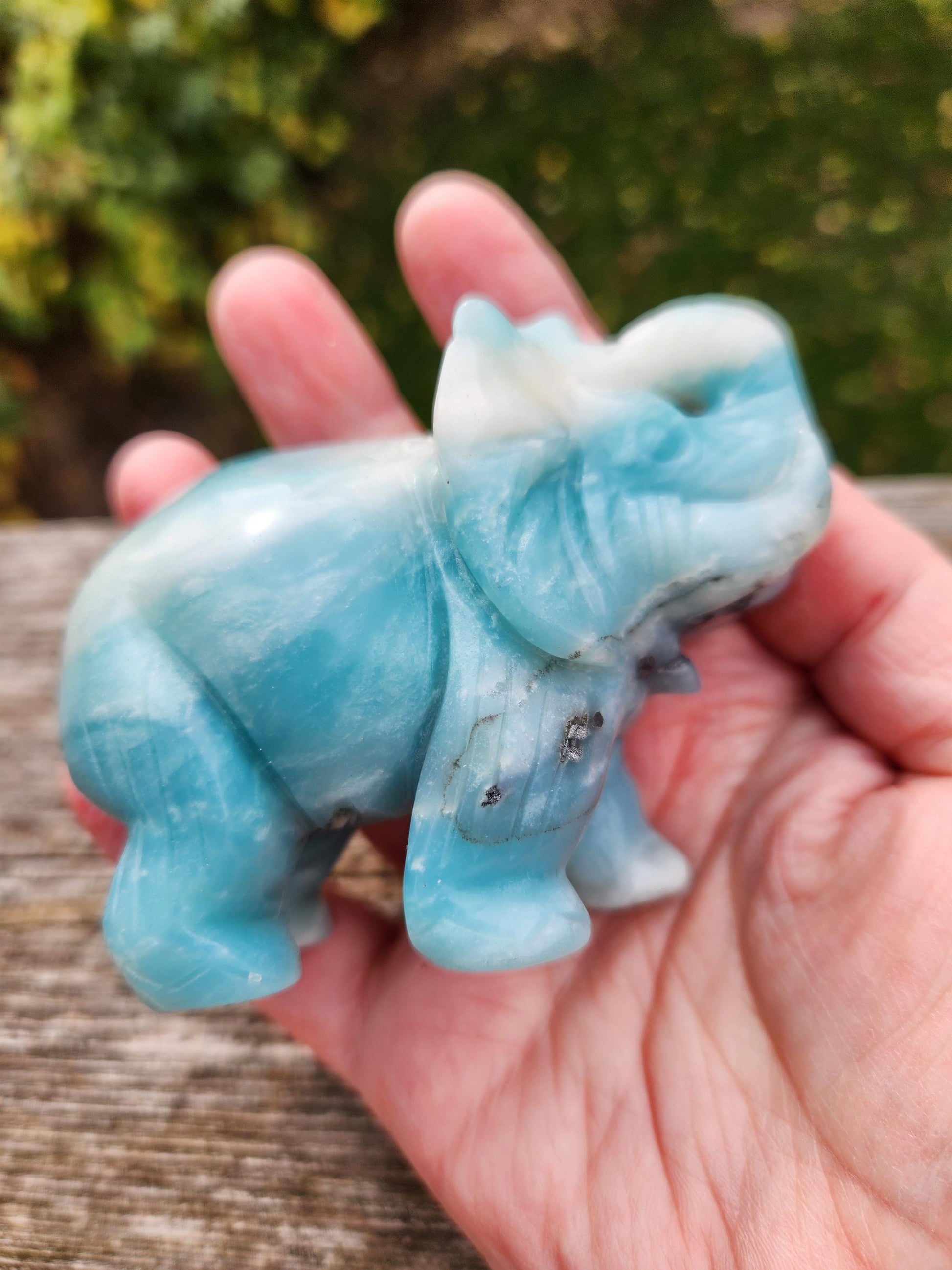 Blue Aragonite Crystal Elephant Carving