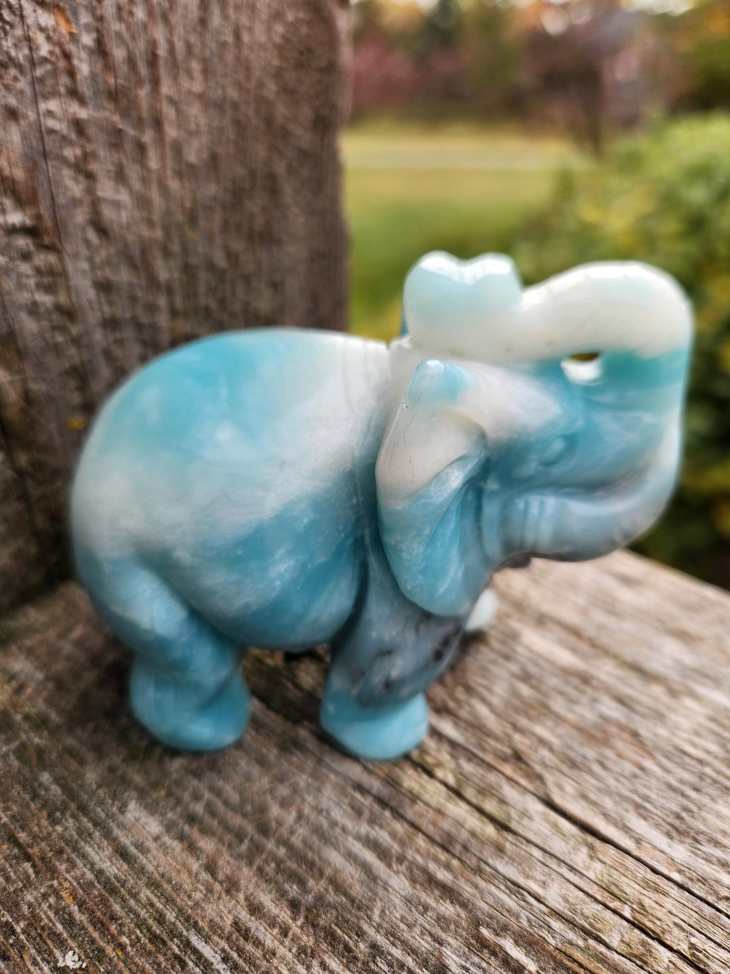 Blue Aragonite Crystal Elephant Carving