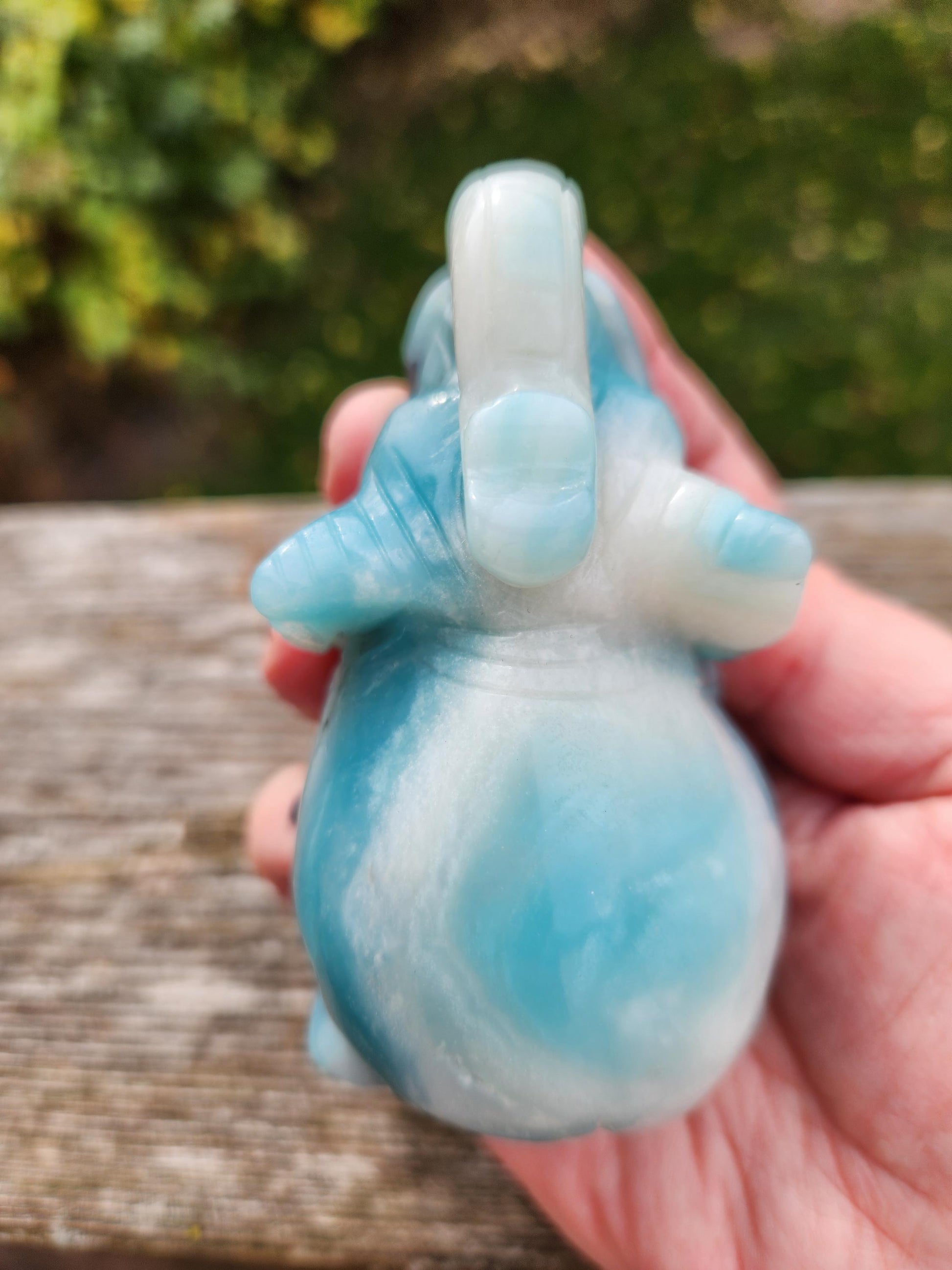 Blue Aragonite Crystal Elephant Carving
