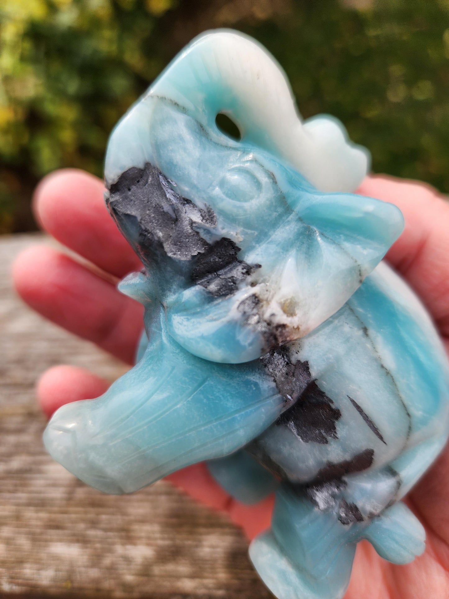 Blue Aragonite Crystal Elephant Carving
