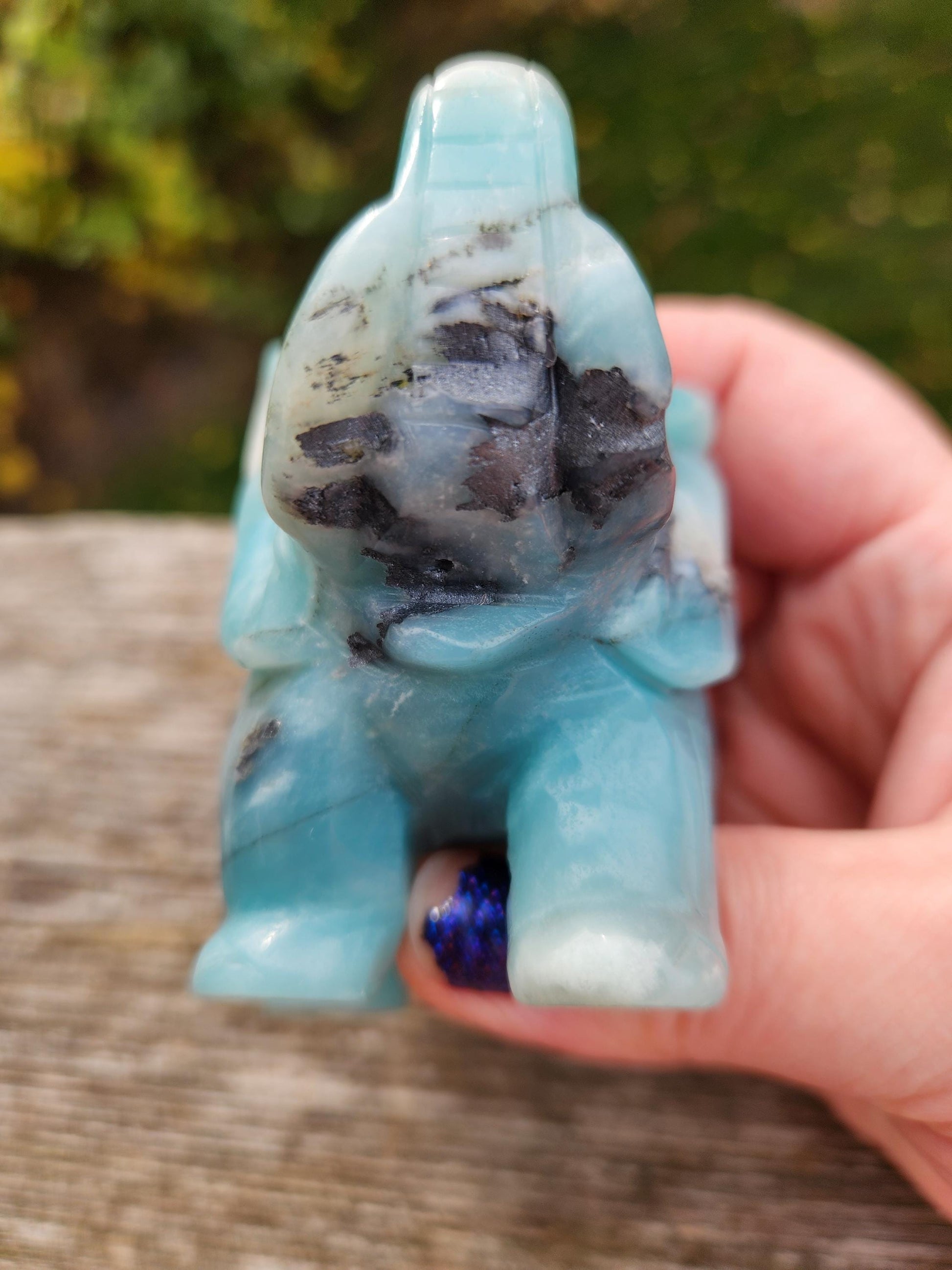 Blue Aragonite Crystal Elephant Carving