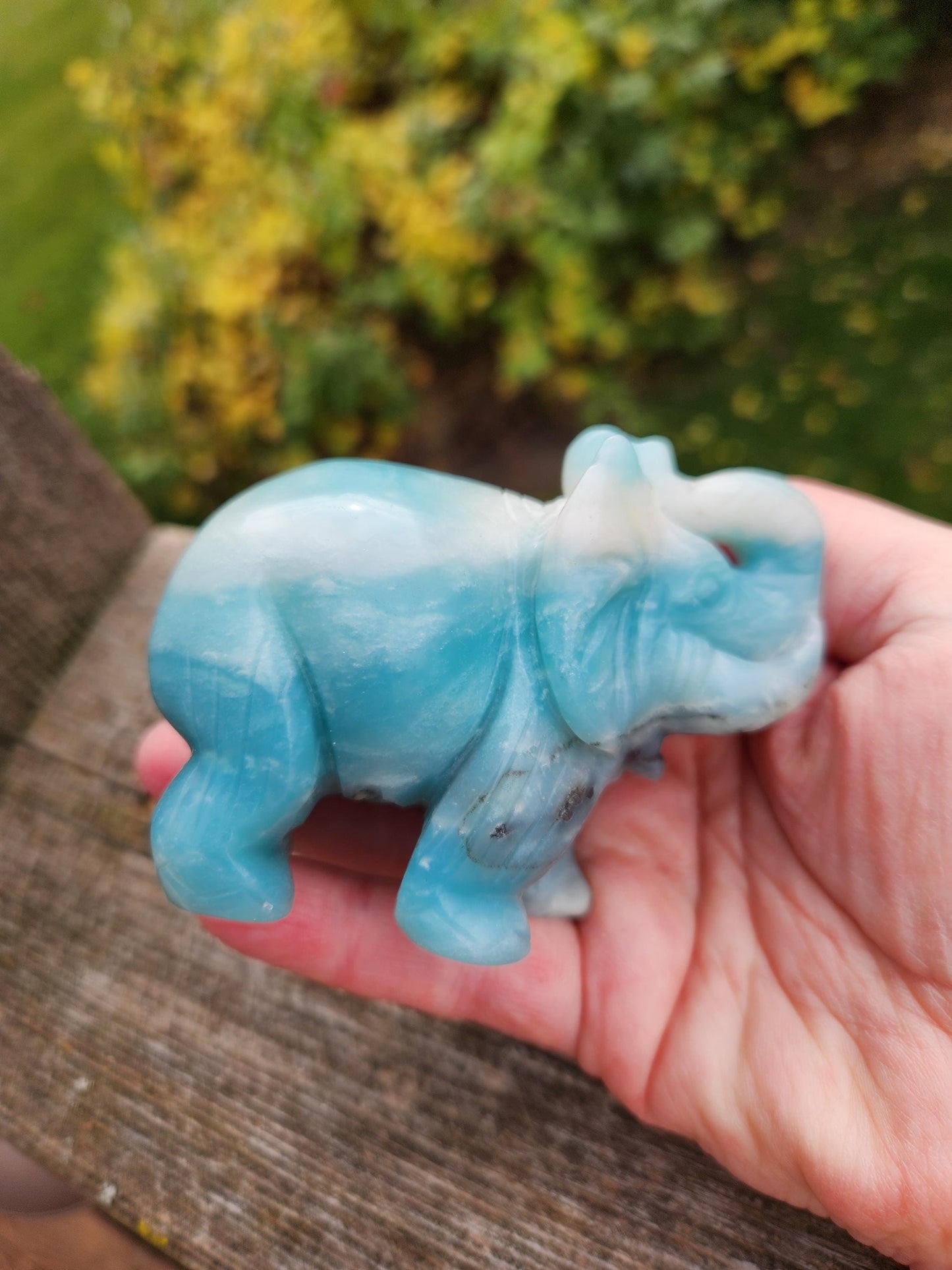 Blue Aragonite Crystal Elephant Carving