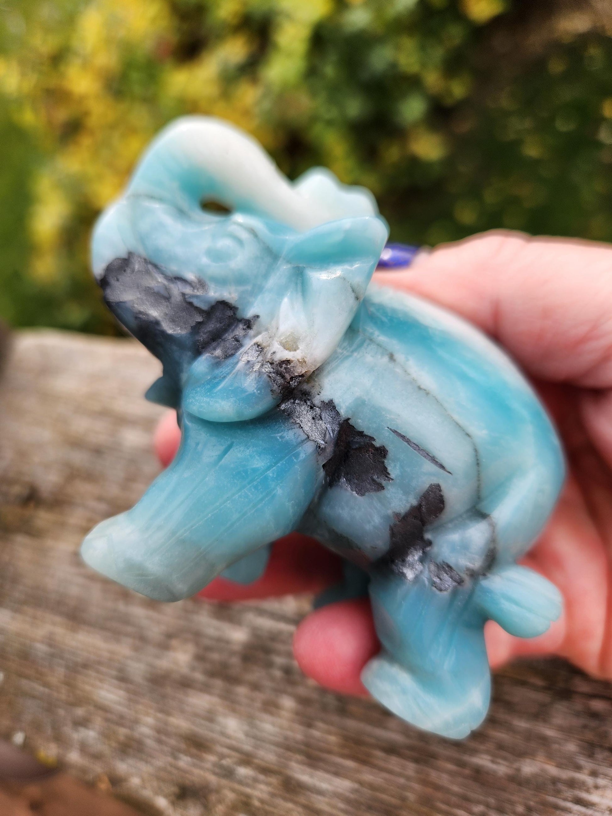 Blue Aragonite Crystal Elephant Carving