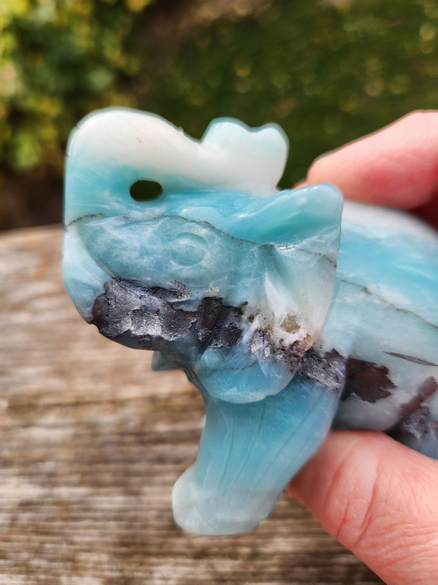 Blue Aragonite Crystal Elephant Carving