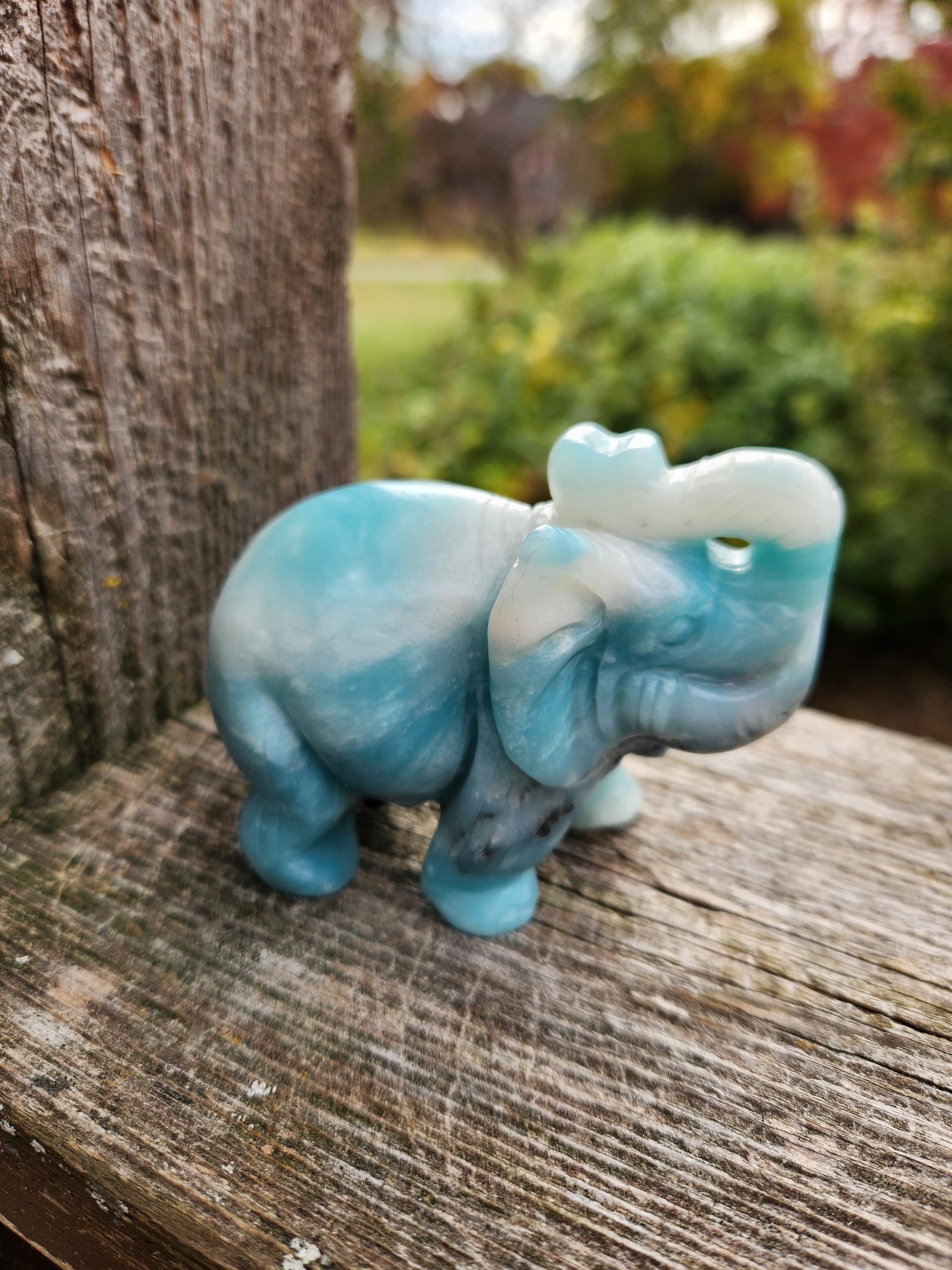 Blue Aragonite Crystal Elephant Carving