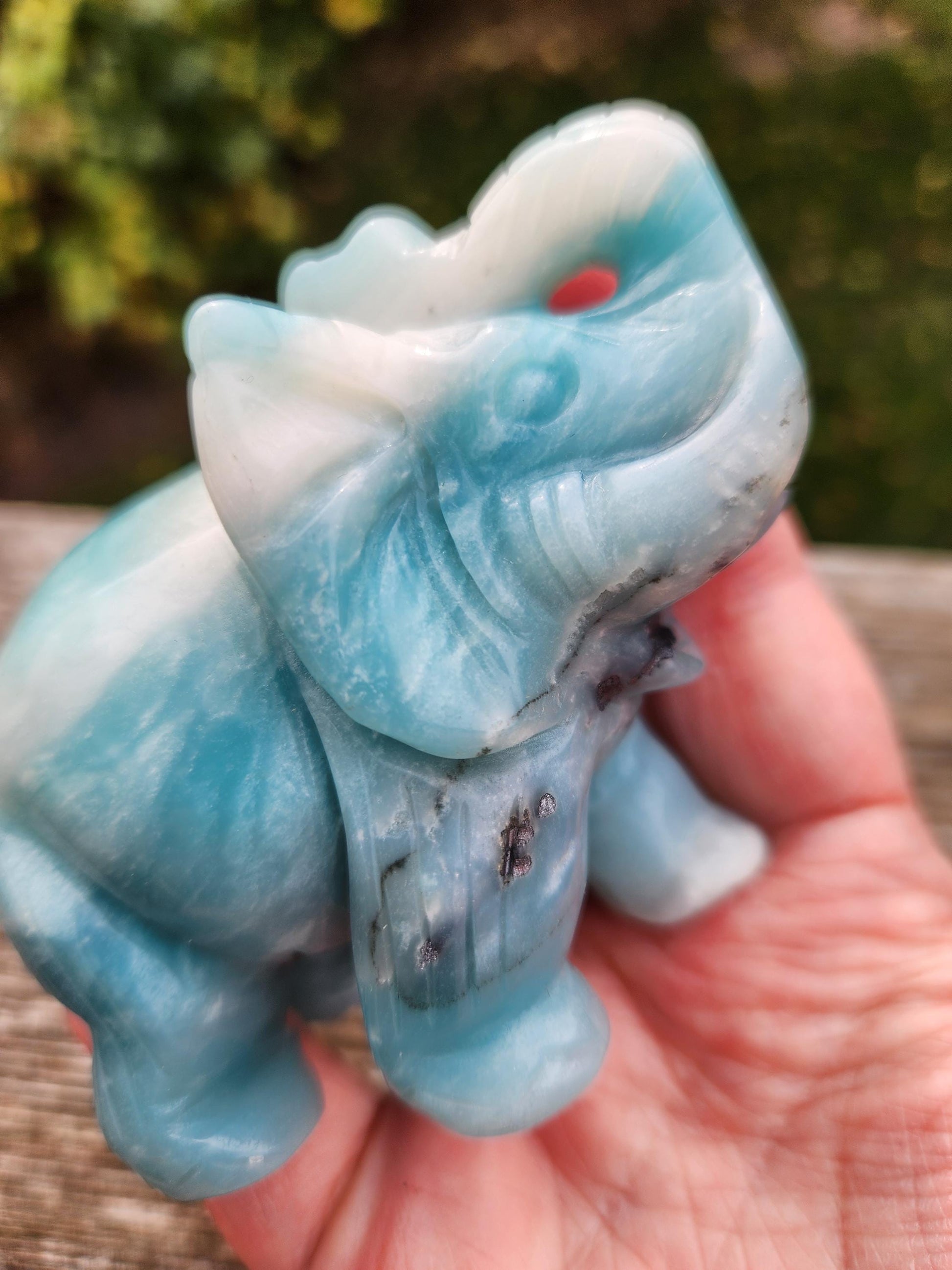 Blue Aragonite Crystal Elephant Carving