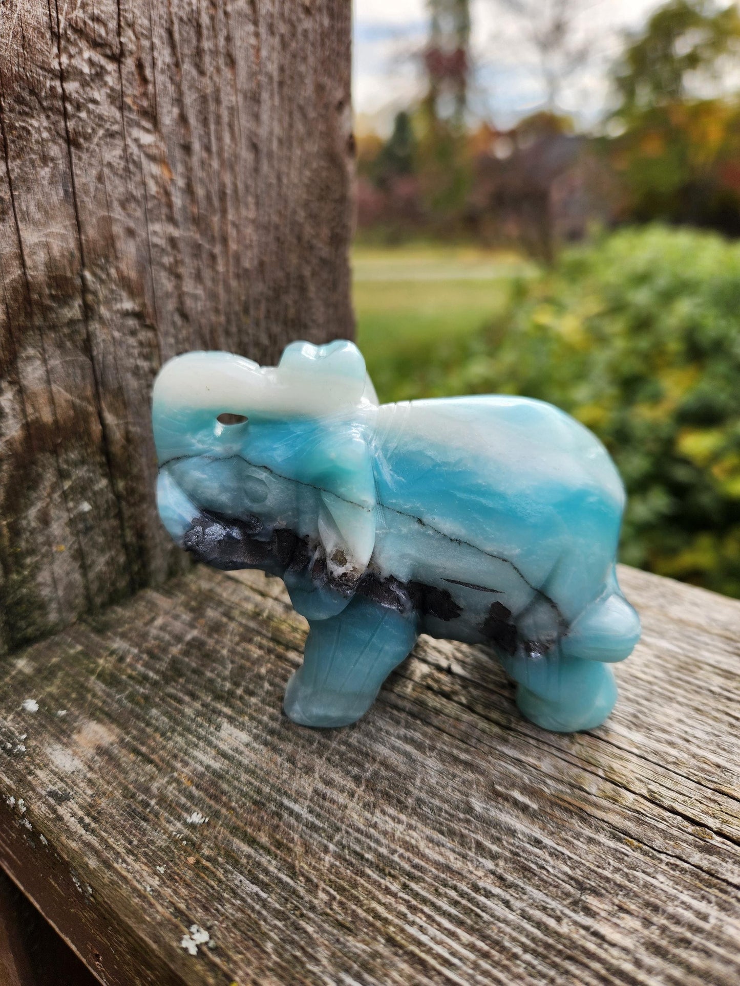 Blue Aragonite Crystal Elephant Carving