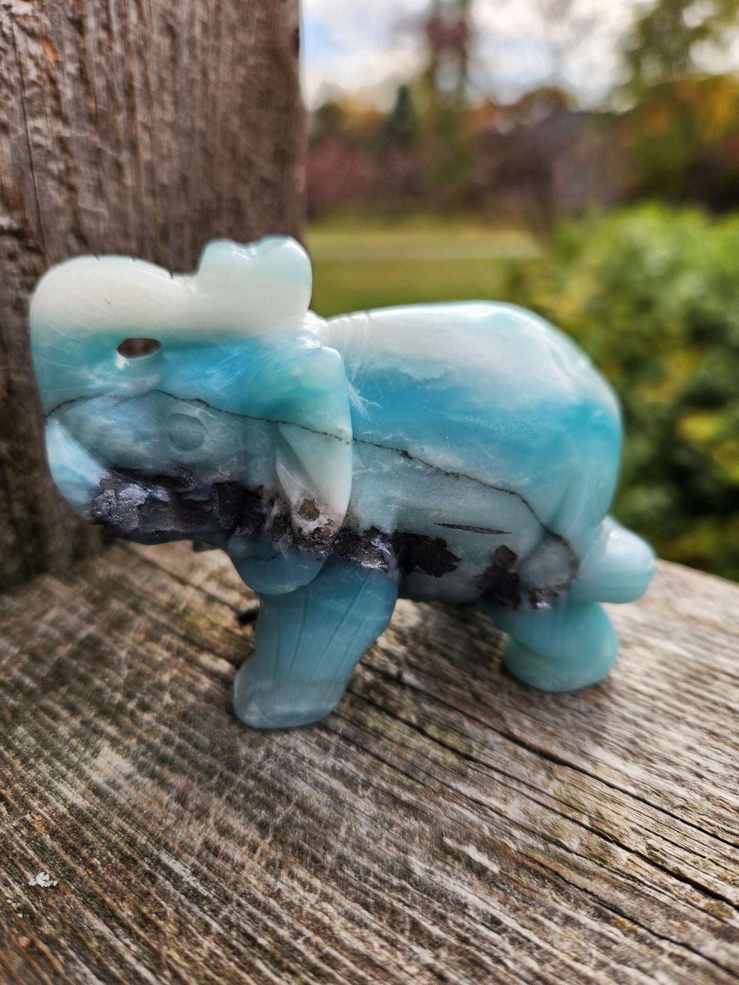 Blue Aragonite Crystal Elephant Carving