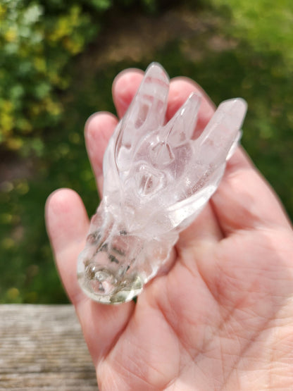 Clear Quartz & Garden Quartz Crystal Carved Dragon Head, DND