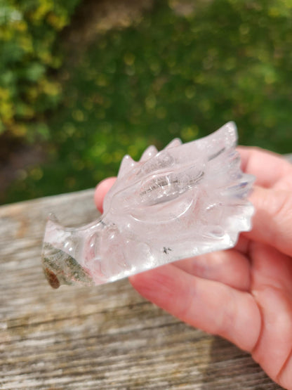 Clear Quartz & Garden Quartz Crystal Carved Dragon Head, DND