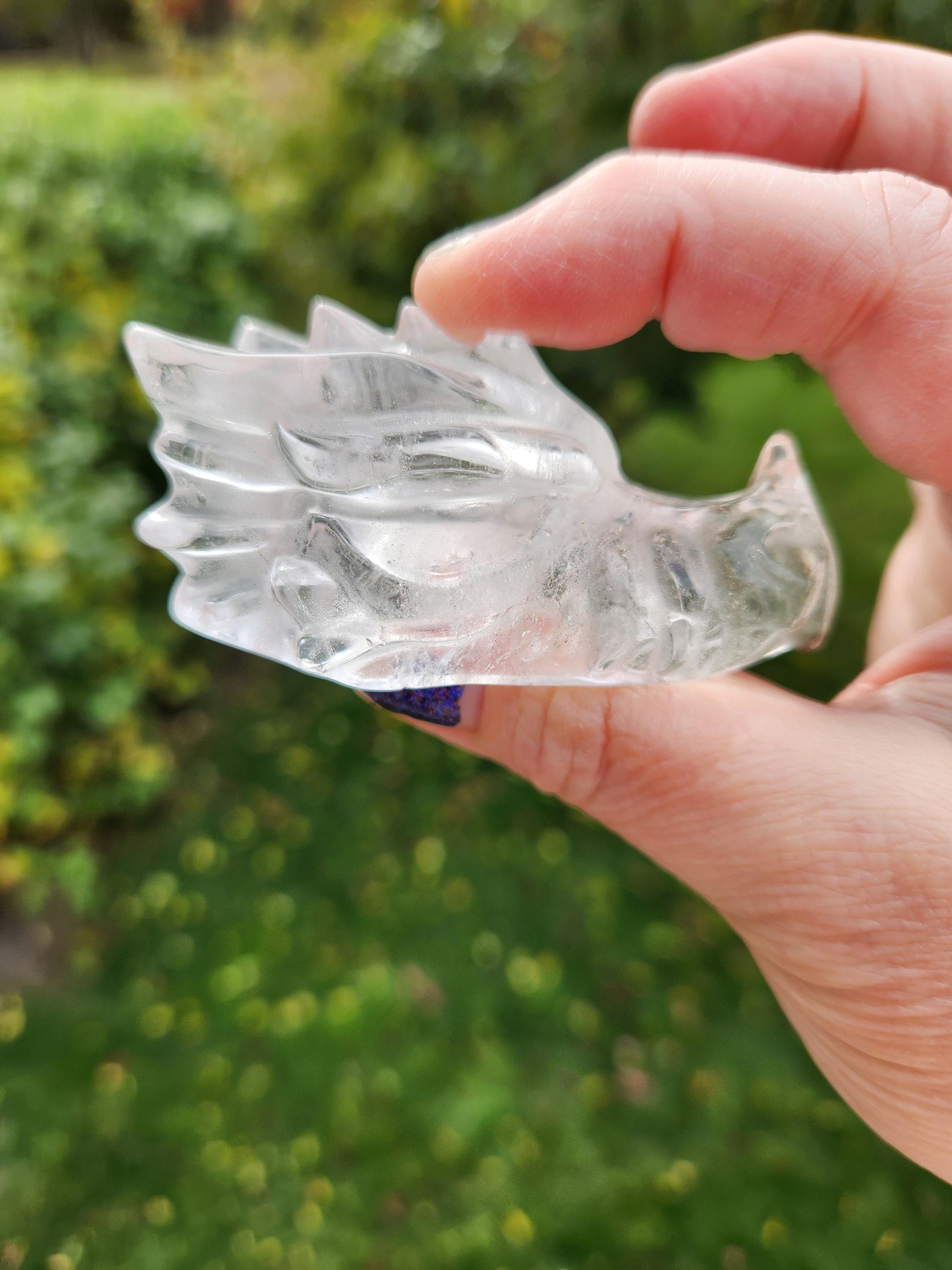 Clear Quartz & Garden Quartz Crystal Carved Dragon Head, DND