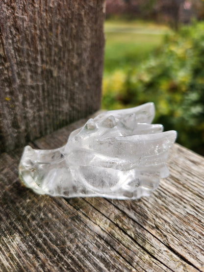 Clear Quartz & Garden Quartz Crystal Carved Dragon Head, DND