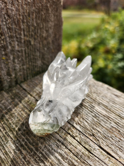 Clear Quartz & Garden Quartz Crystal Carved Dragon Head, DND