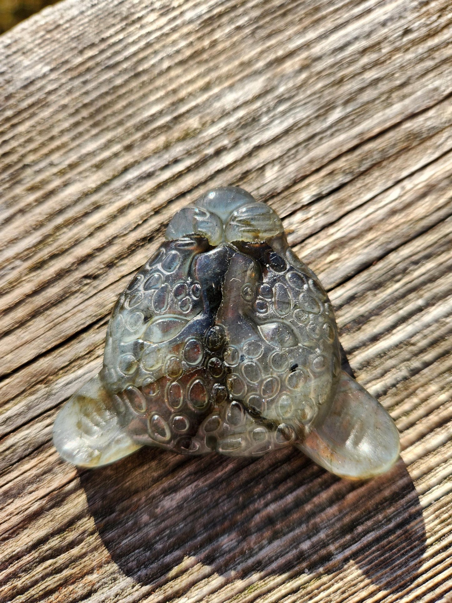 Very Unique Labradorite Leopard Head Carved Crystal with flash, Palm Sized