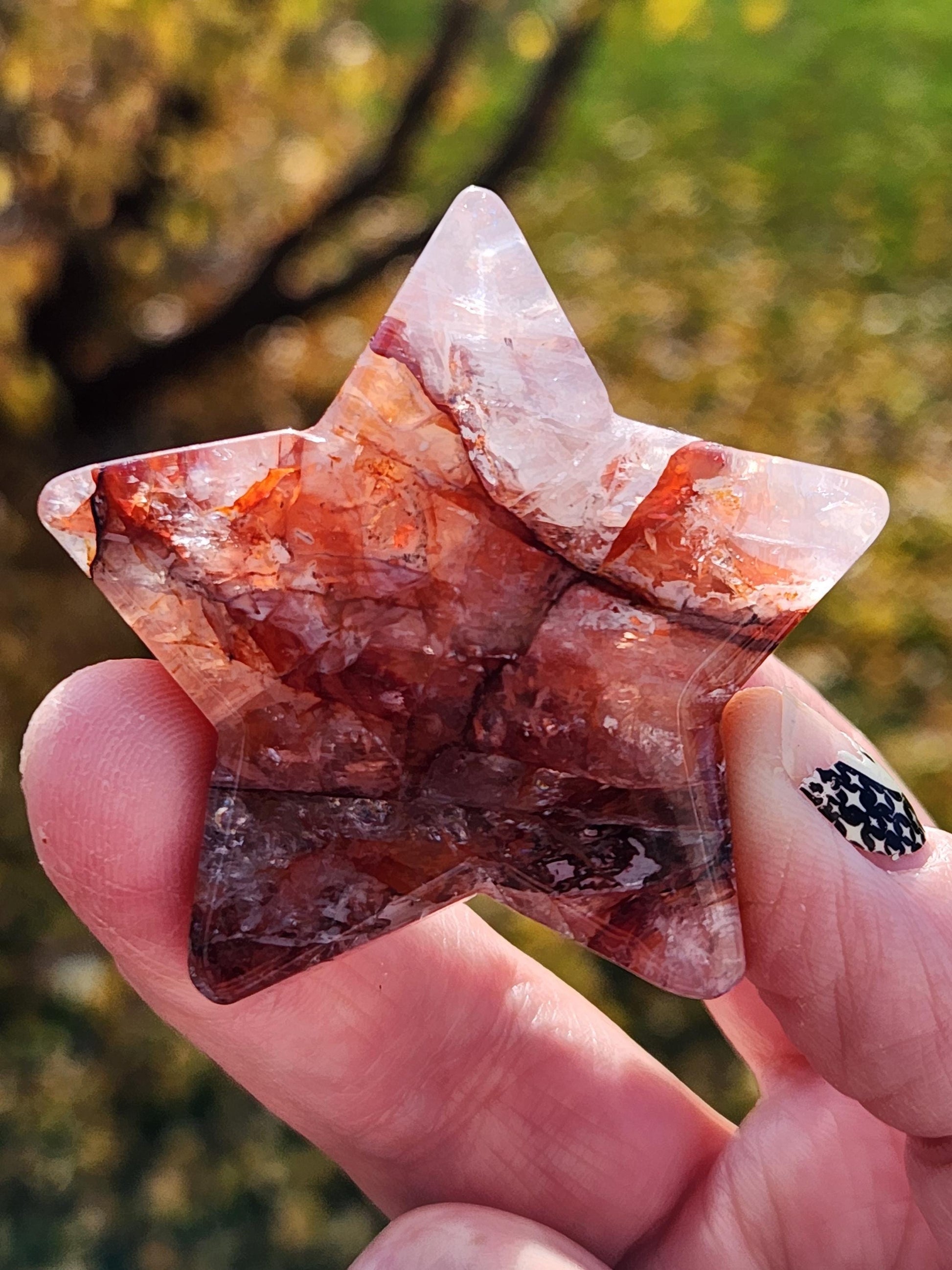 Fire Quartz Crystal Small Star, High Polish Pocket Stone