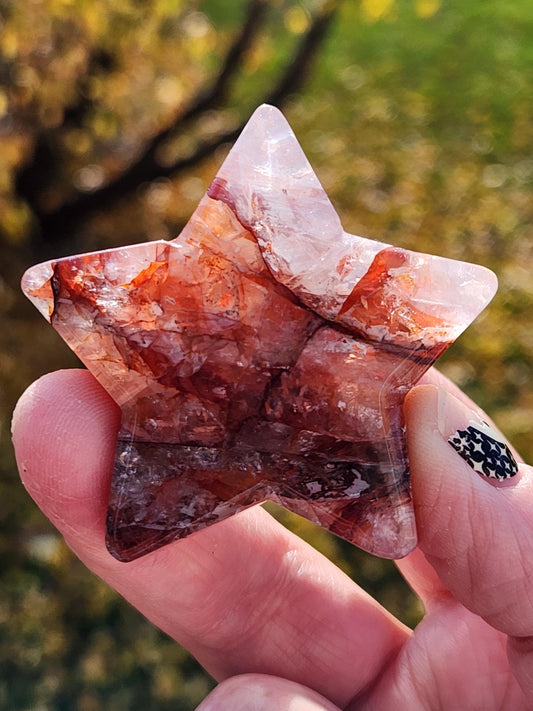 Fire Quartz Crystal Small Star, High Polish Pocket Stone