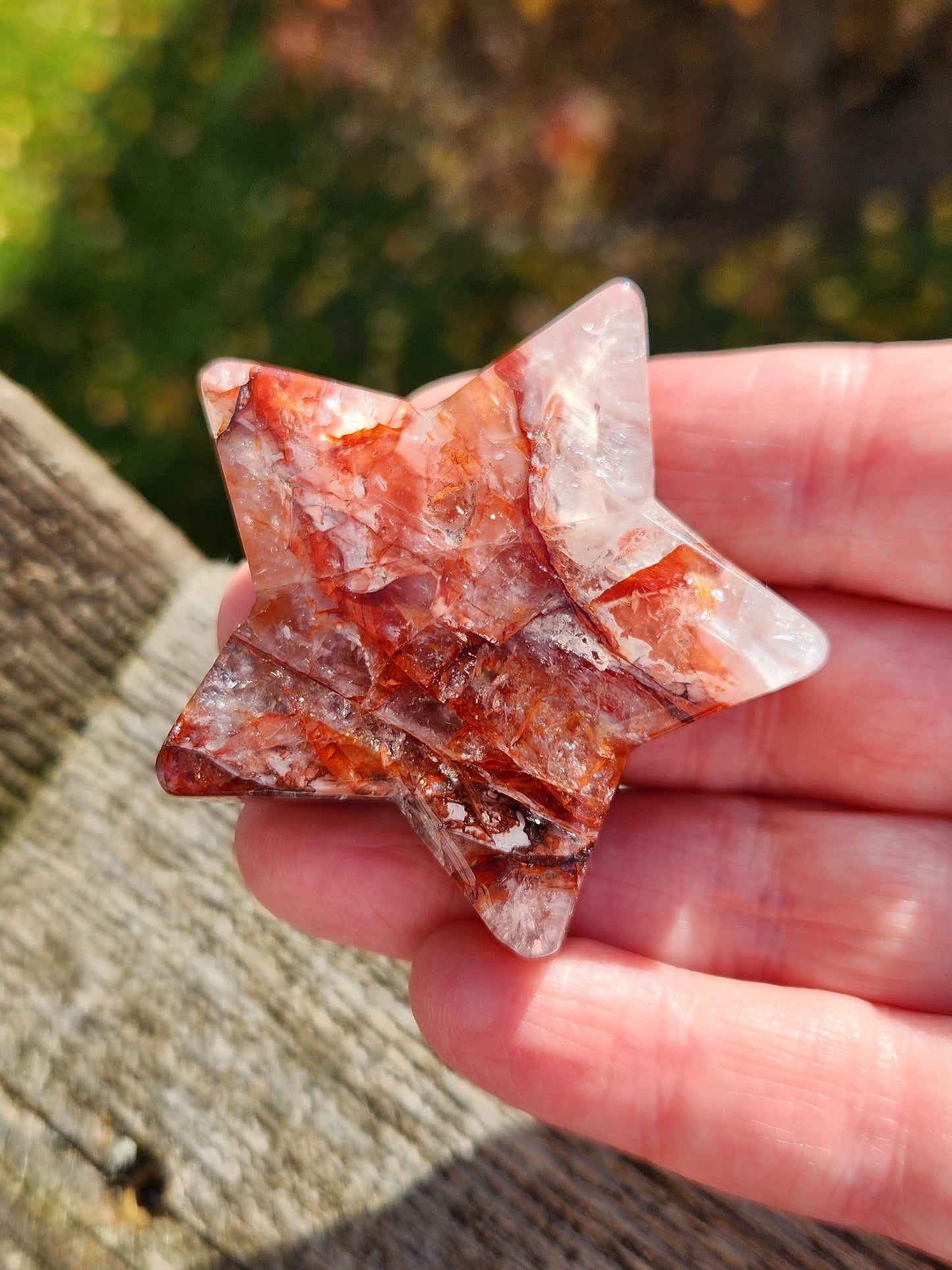 Fire Quartz Crystal Small Star, High Polish Pocket Stone