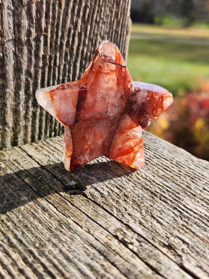 Fire Quartz Crystal Small Star, High Polish Pocket Stone