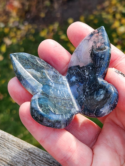 Moss Agate Carved Crystal Butterfly Self-Standing