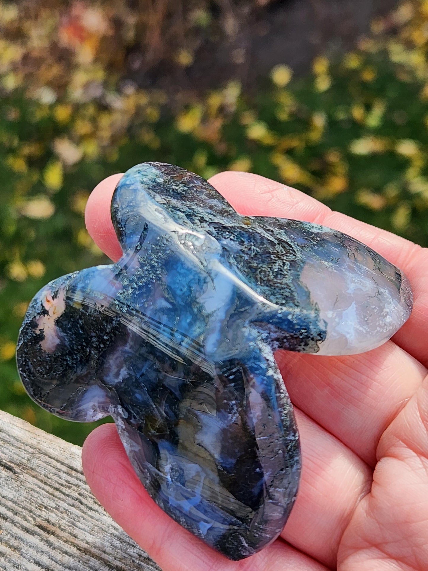 Moss Agate Carved Crystal Butterfly Self-Standing