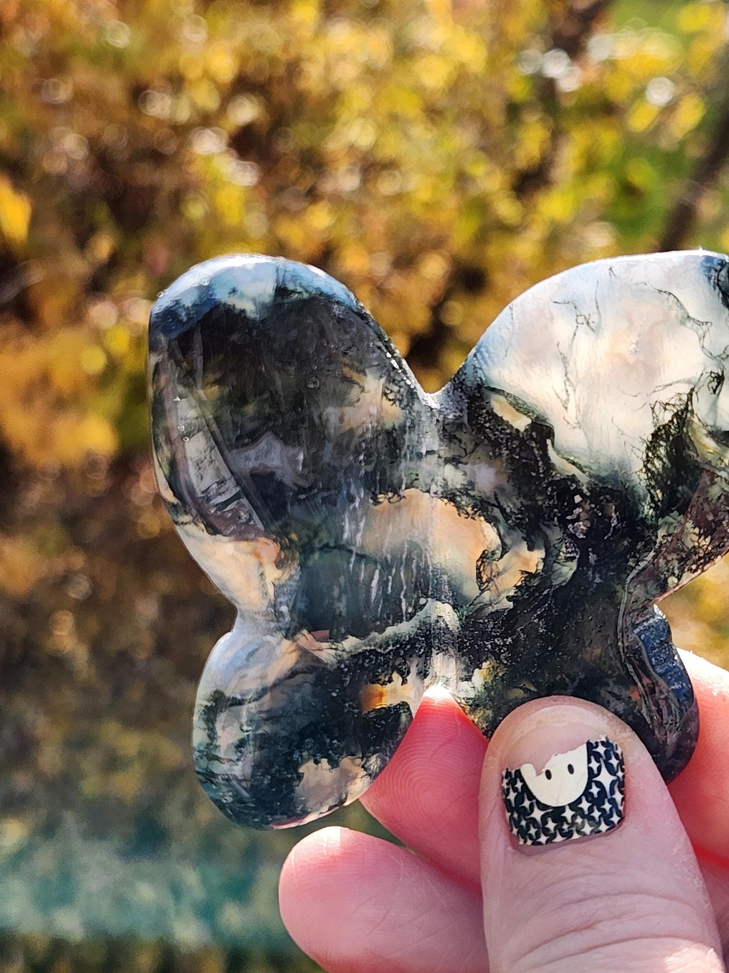 Moss Agate Carved Crystal Butterfly Self-Standing