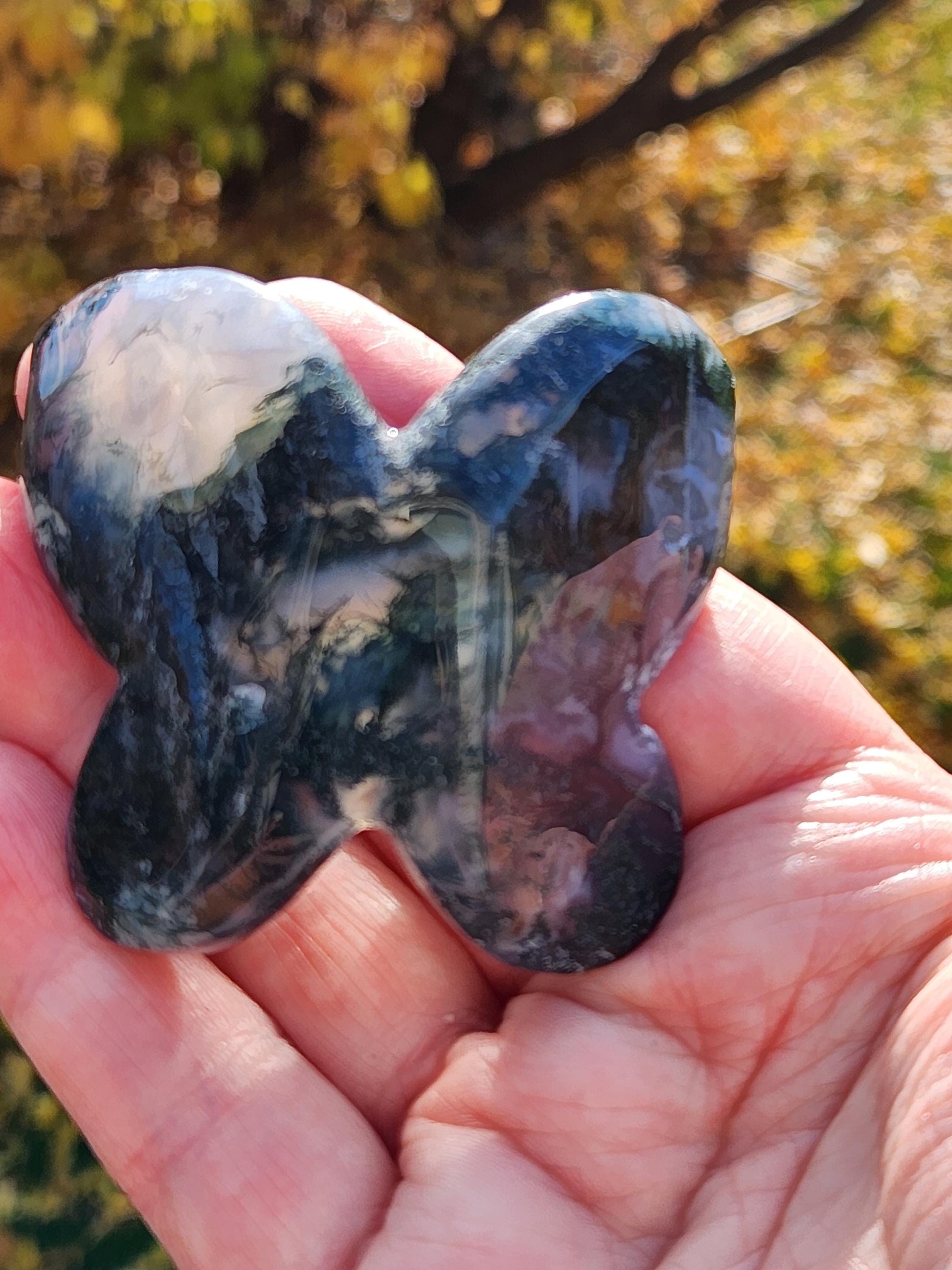 Moss Agate Carved Crystal Butterfly Self-Standing