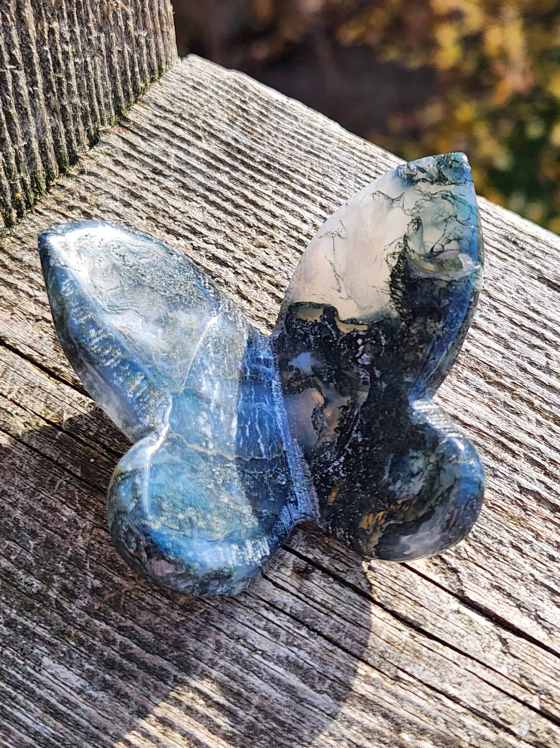 Moss Agate Carved Crystal Butterfly Self-Standing