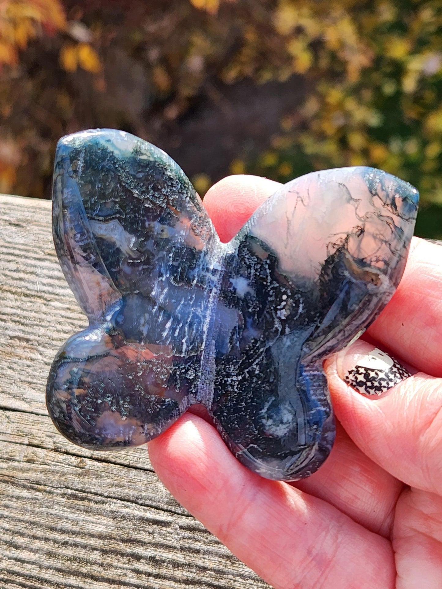 Moss Agate Carved Crystal Butterfly Self-Standing