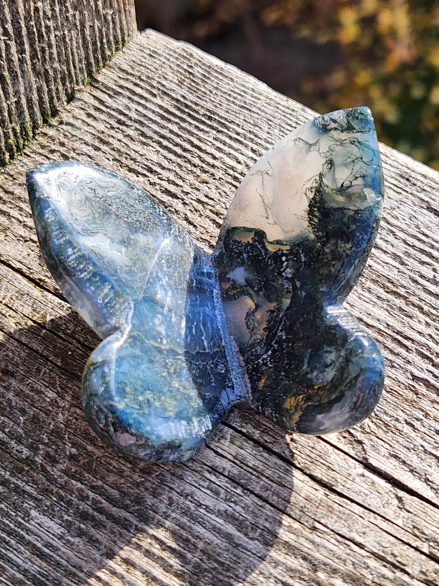 Moss Agate Carved Crystal Butterfly Self-Standing
