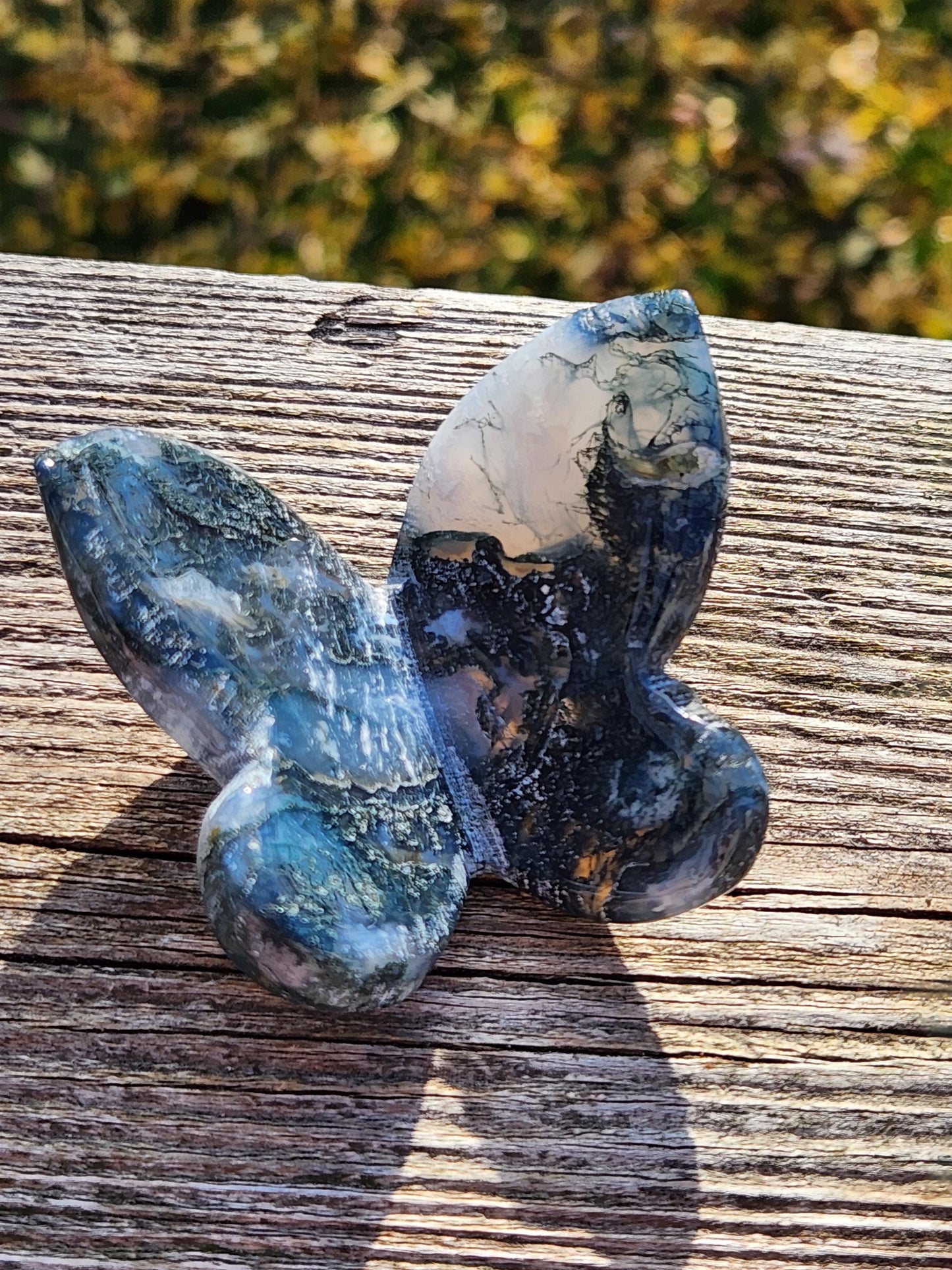 Moss Agate Carved Crystal Butterfly Self-Standing