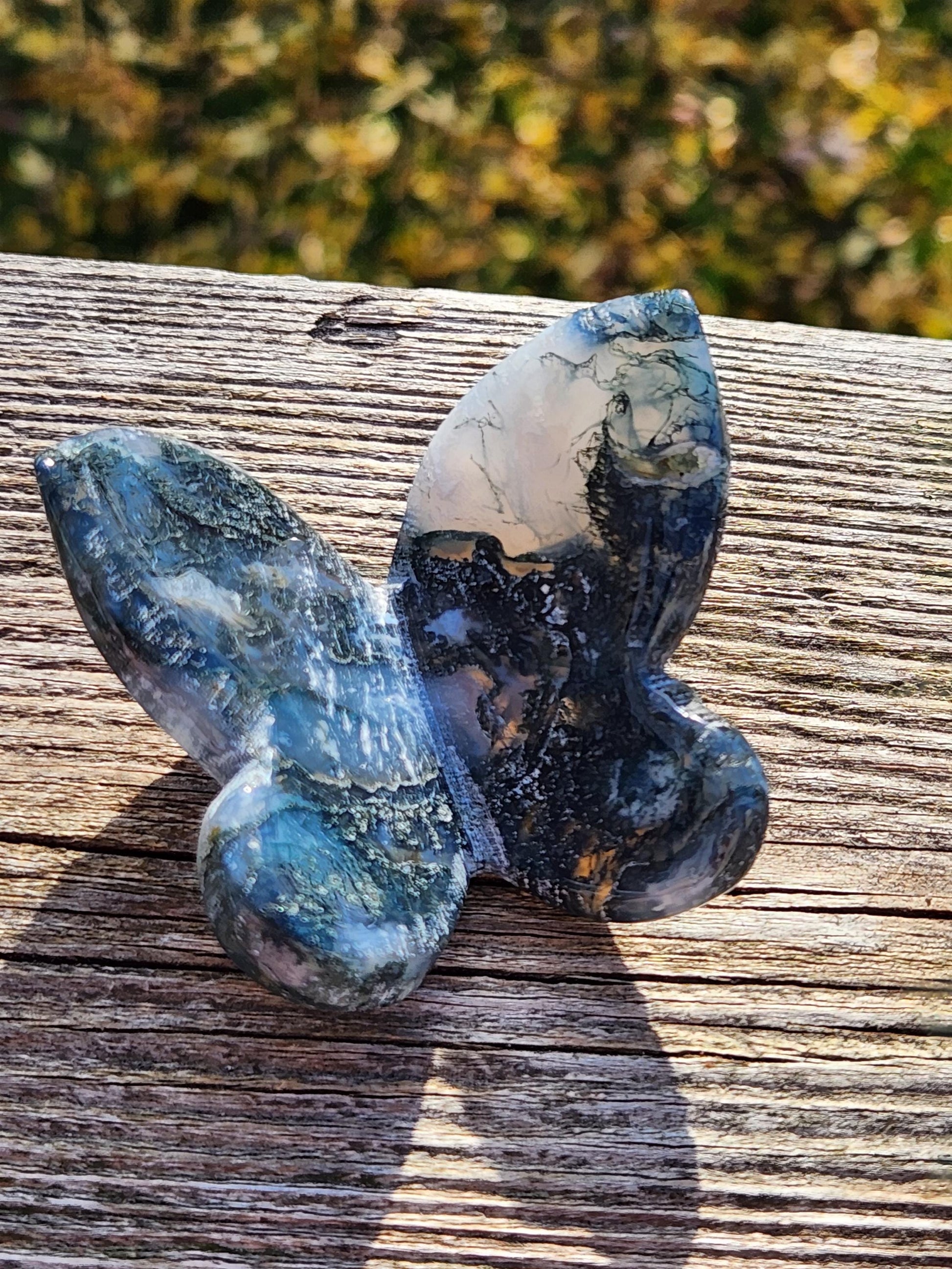 Moss Agate Carved Crystal Butterfly Self-Standing