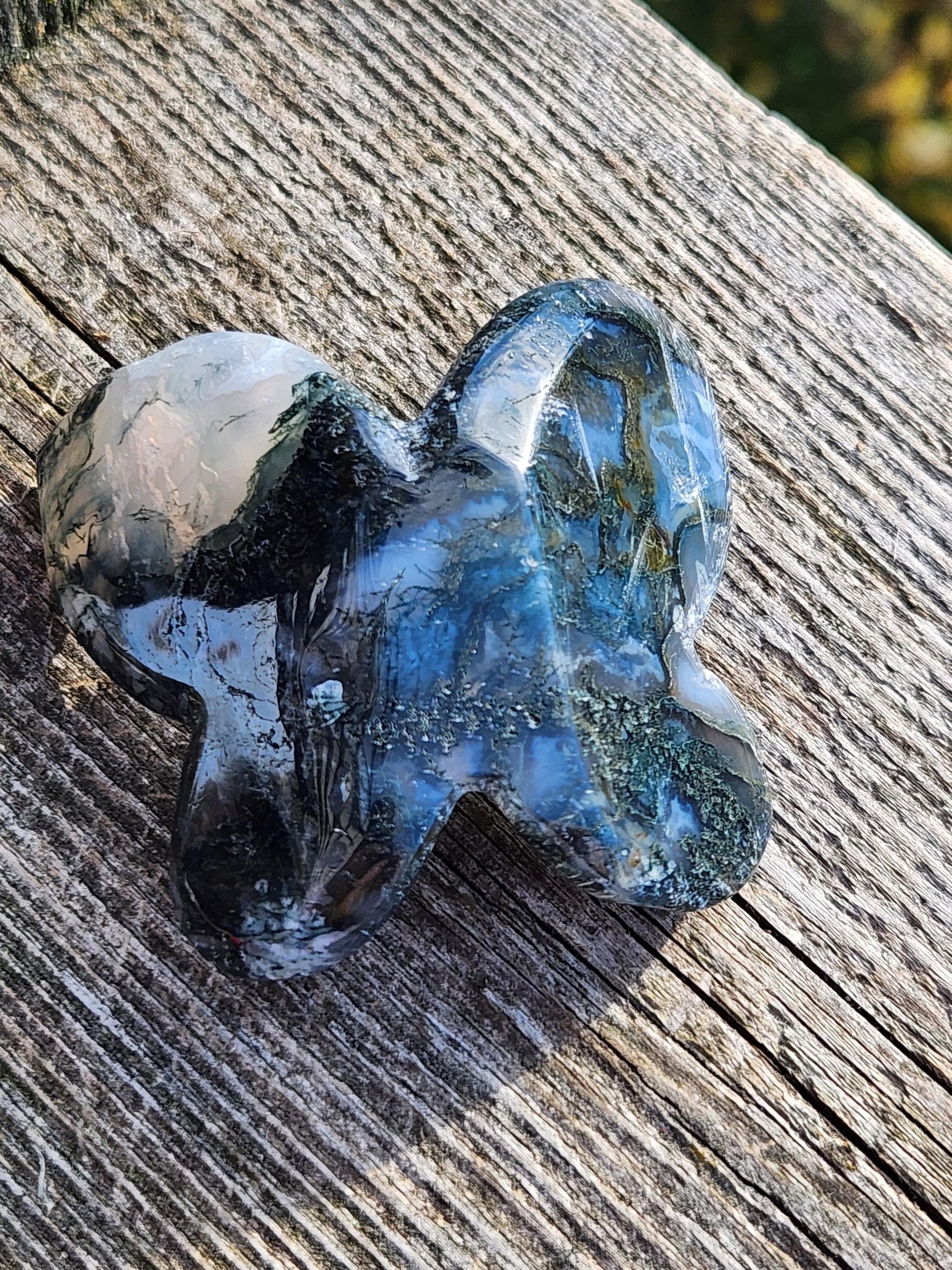 Moss Agate Carved Crystal Butterfly Self-Standing