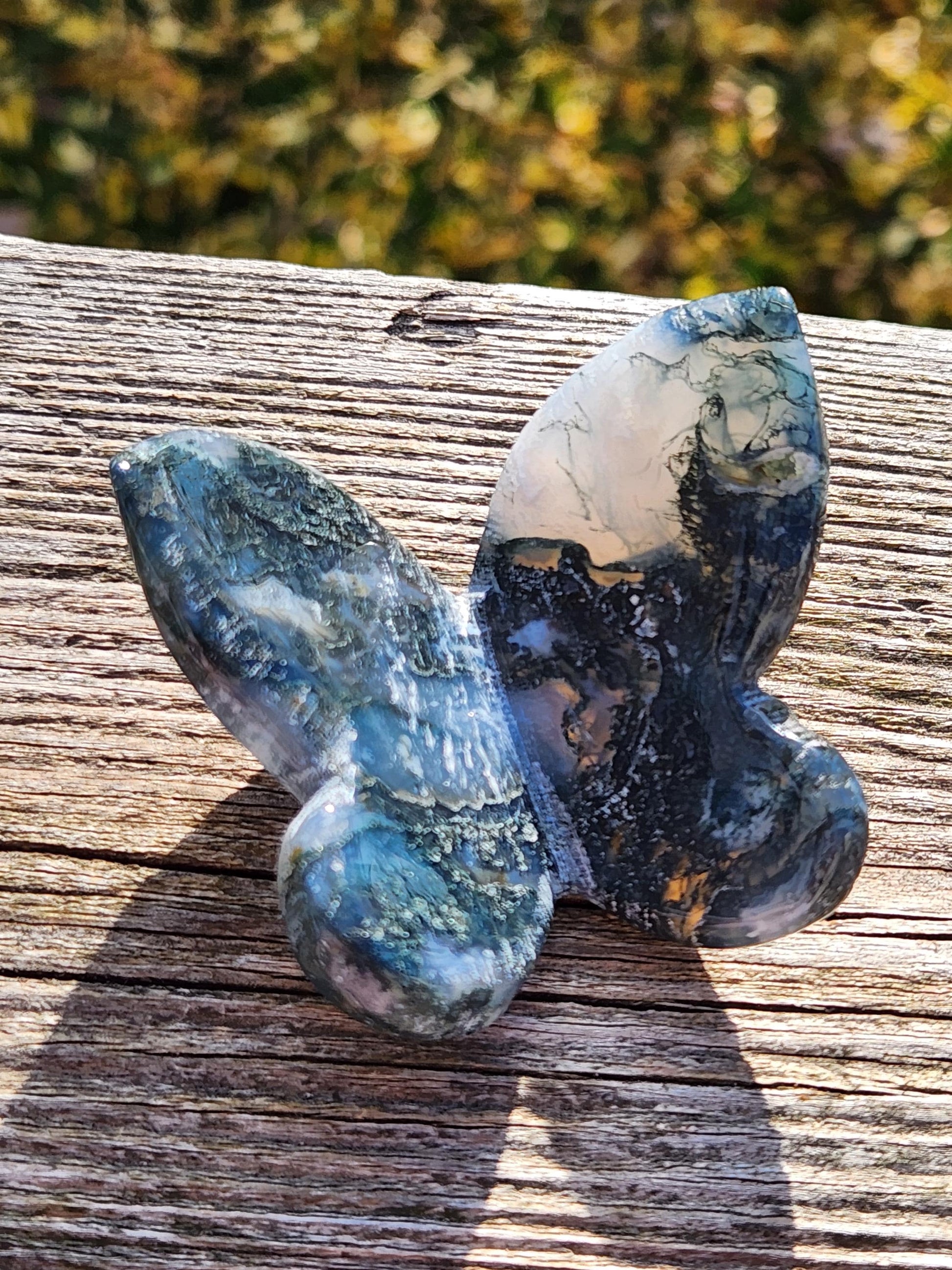 Moss Agate Carved Crystal Butterfly Self-Standing