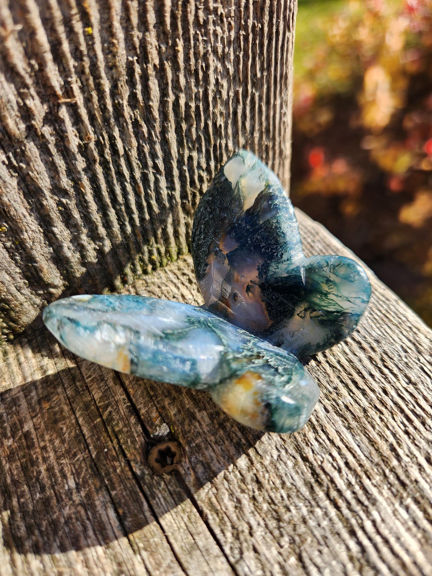 Moss Agate Carved Crystal Butterfly Self-Standing