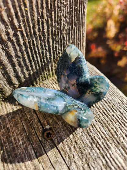 Moss Agate Carved Crystal Butterfly Self-Standing