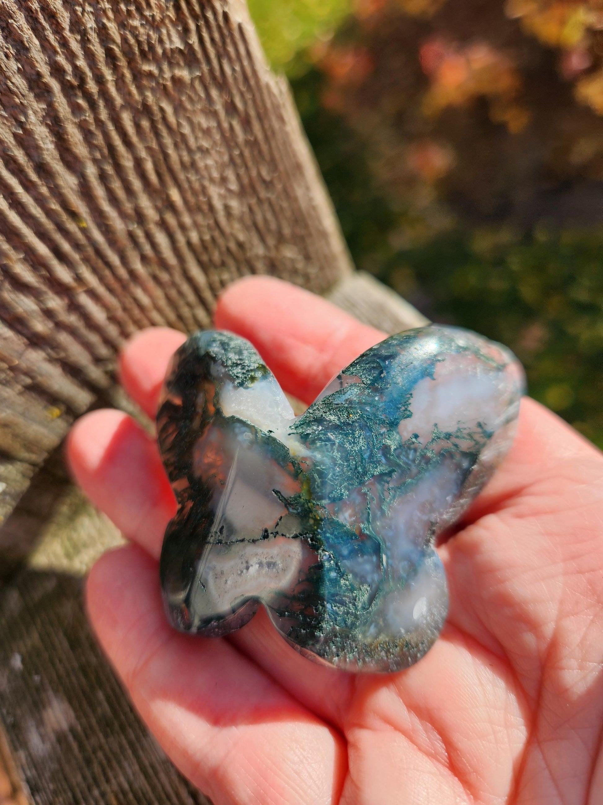 Moss Agate Carved Crystal Butterfly Self-Standing
