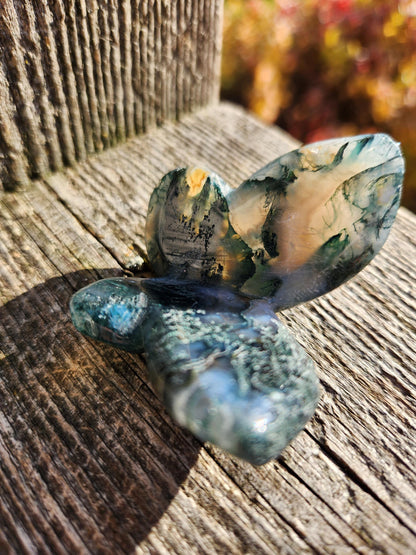 Moss Agate Carved Crystal Butterfly Self-Standing