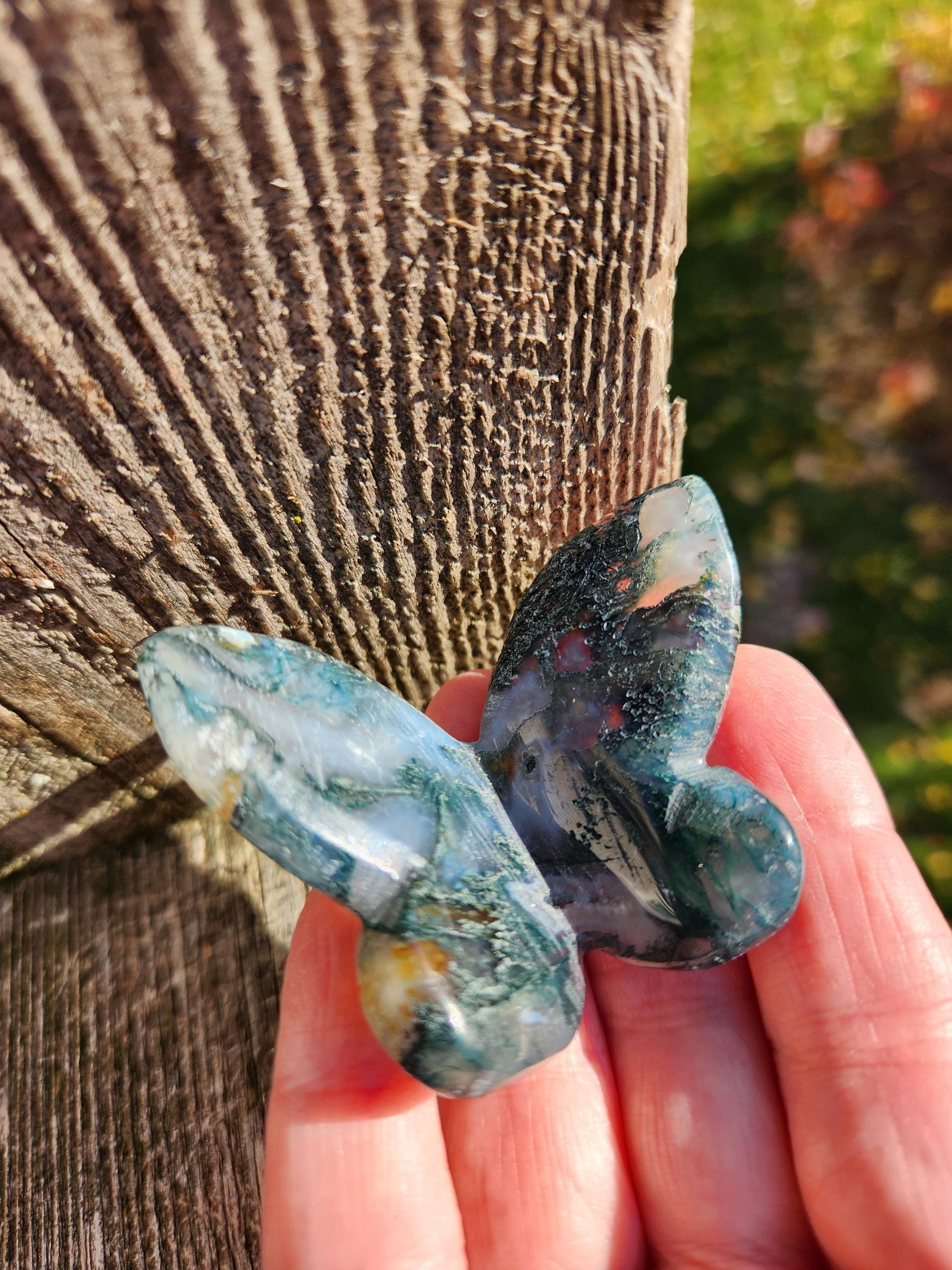 Moss Agate Carved Crystal Butterfly Self-Standing