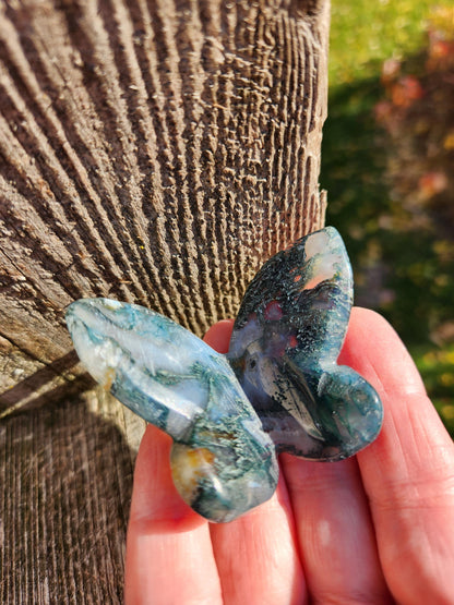 Moss Agate Carved Crystal Butterfly Self-Standing