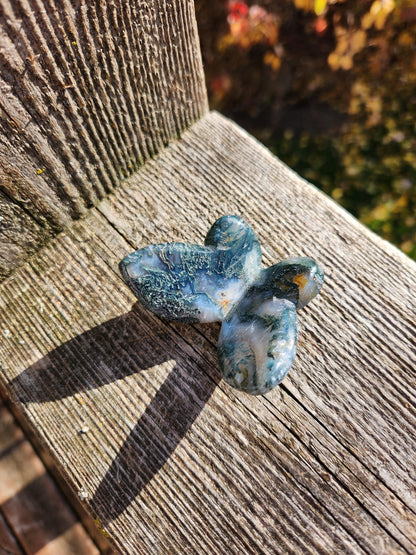 Moss Agate Carved Crystal Butterfly Self-Standing