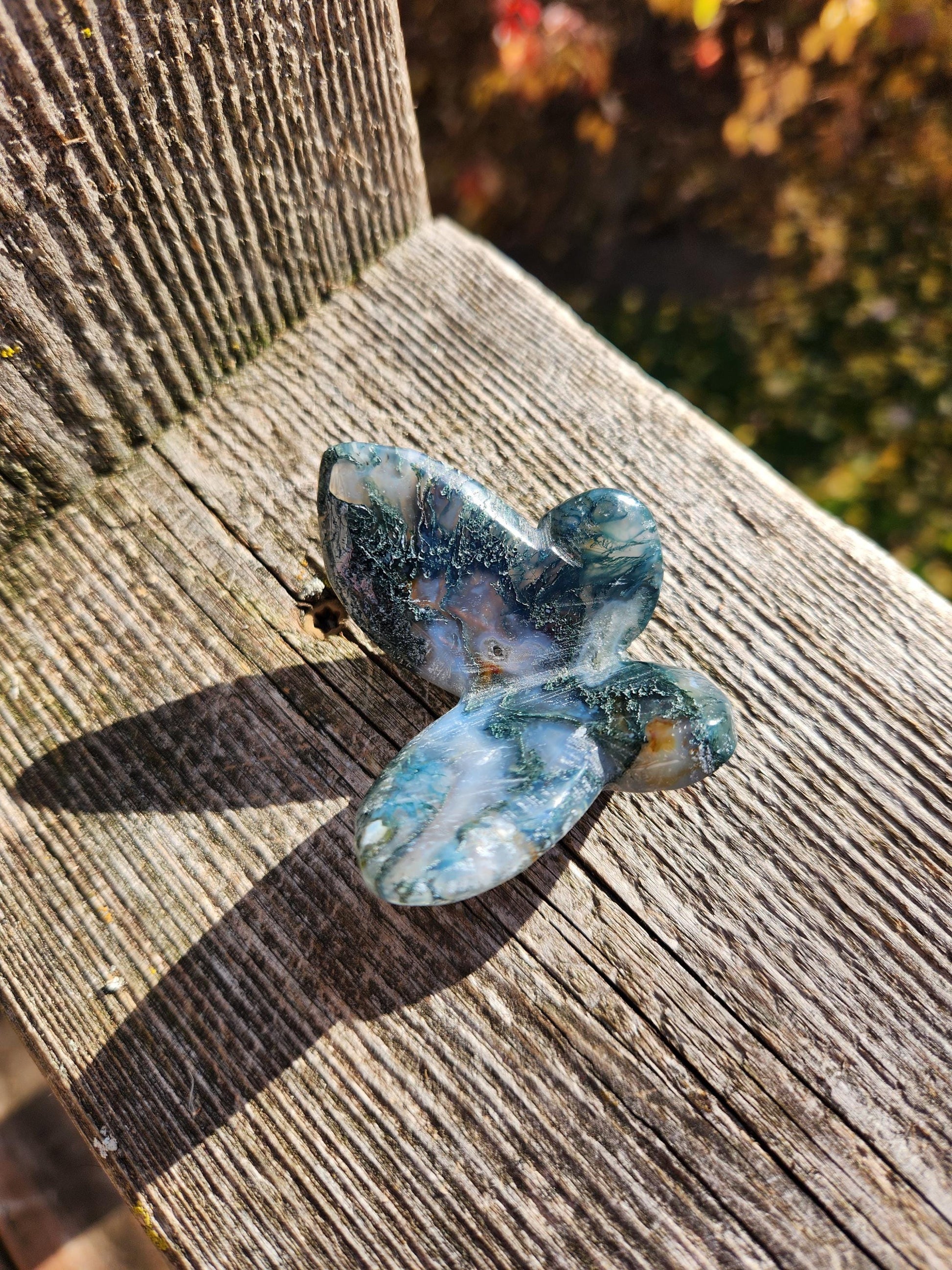 Moss Agate Carved Crystal Butterfly Self-Standing