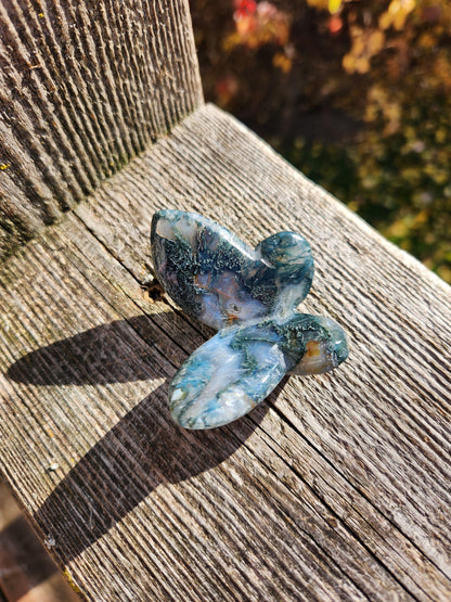 Moss Agate Carved Crystal Butterfly Self-Standing