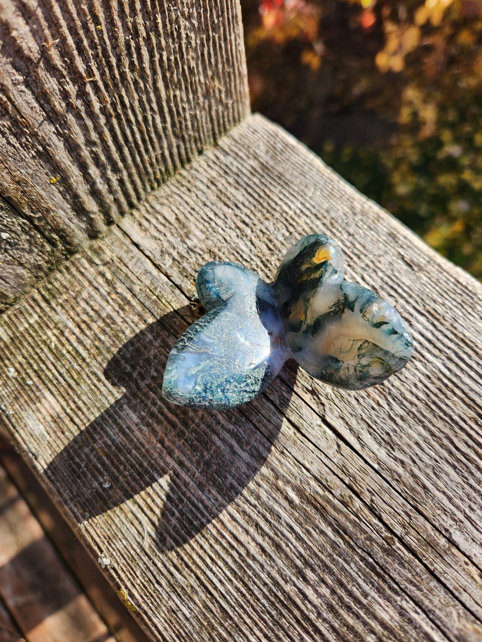 Moss Agate Carved Crystal Butterfly Self-Standing
