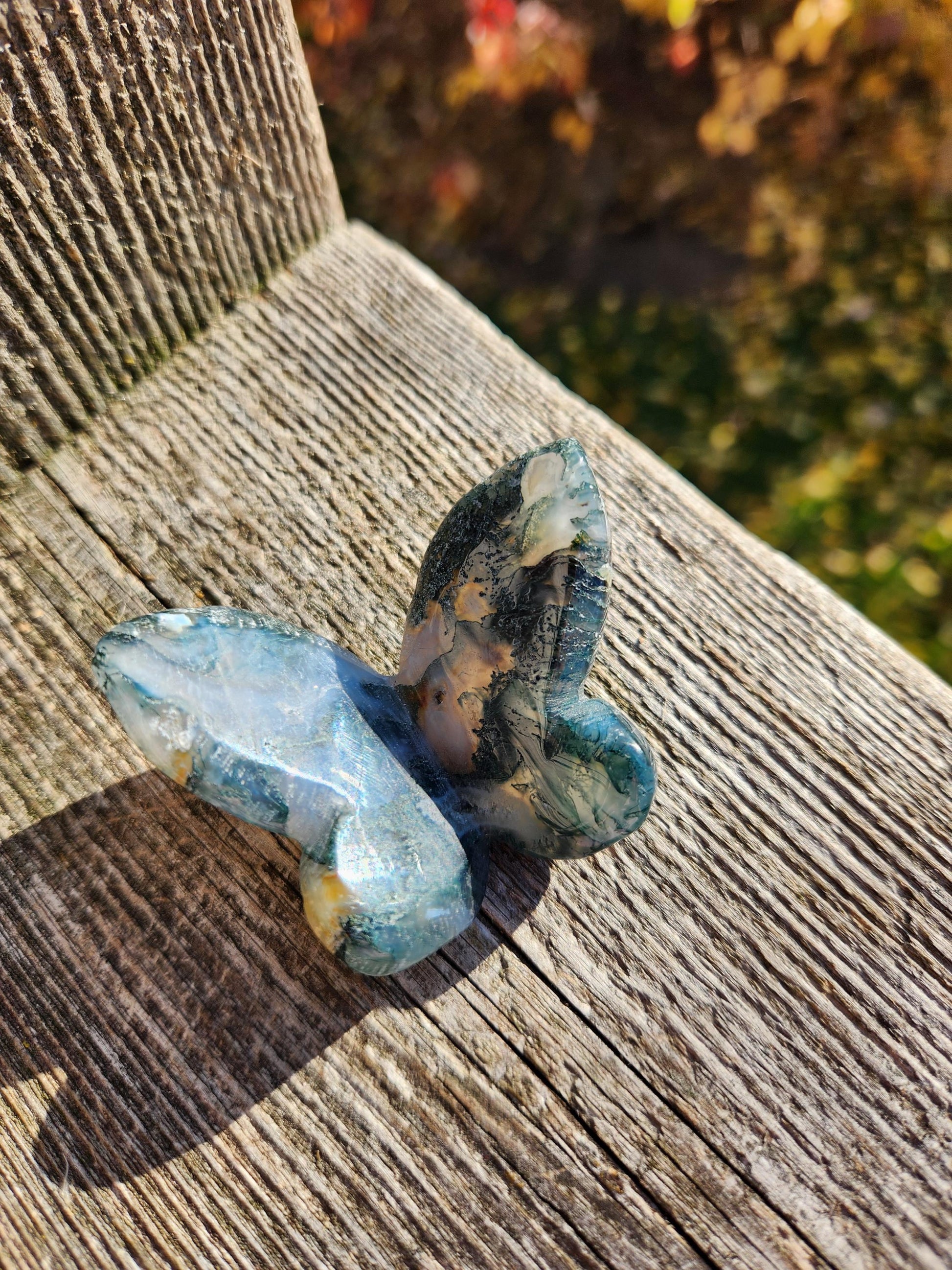 Moss Agate Carved Crystal Butterfly Self-Standing