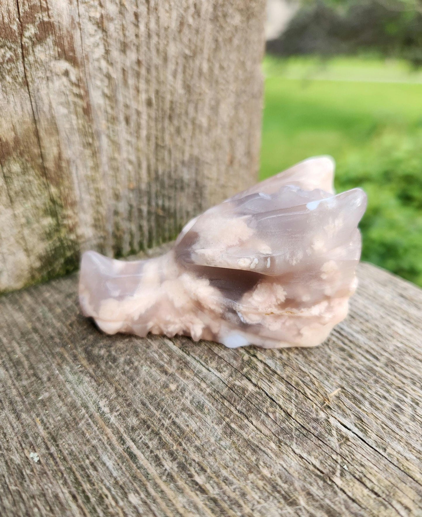 AAA Flower Agate Crystal Dragon Head with Flower Plumes, DND