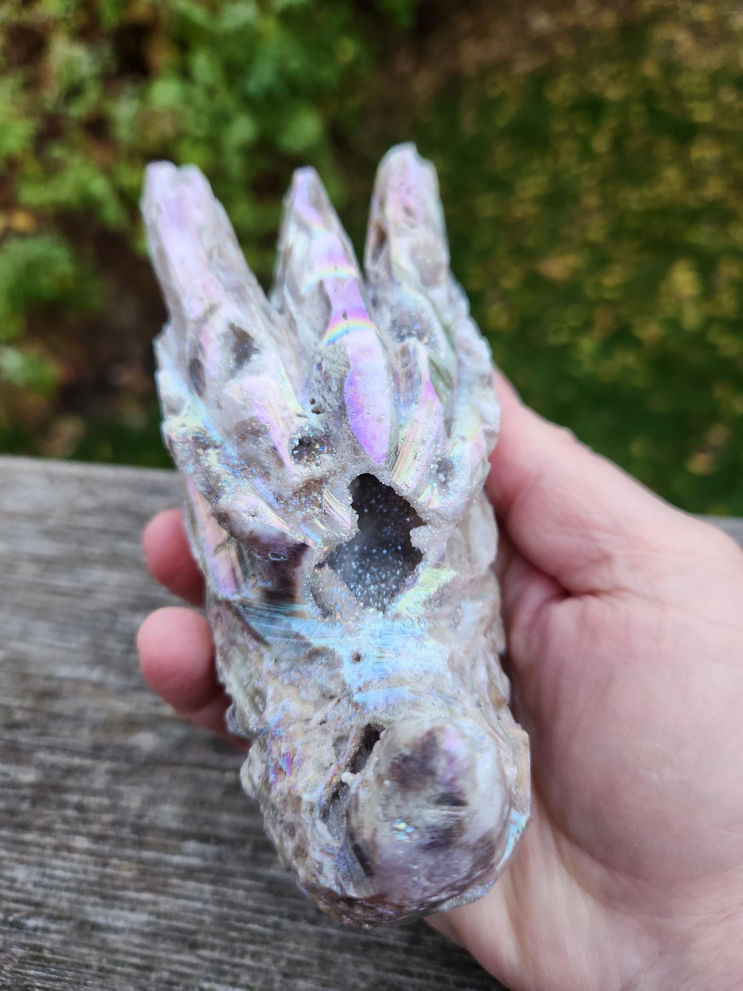 Angel Aura Sphalerite Carved Crystal Dragon Head, DND