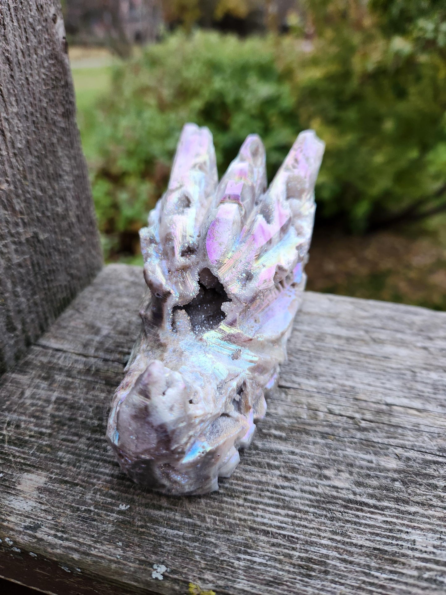 Angel Aura Sphalerite Carved Crystal Dragon Head, DND