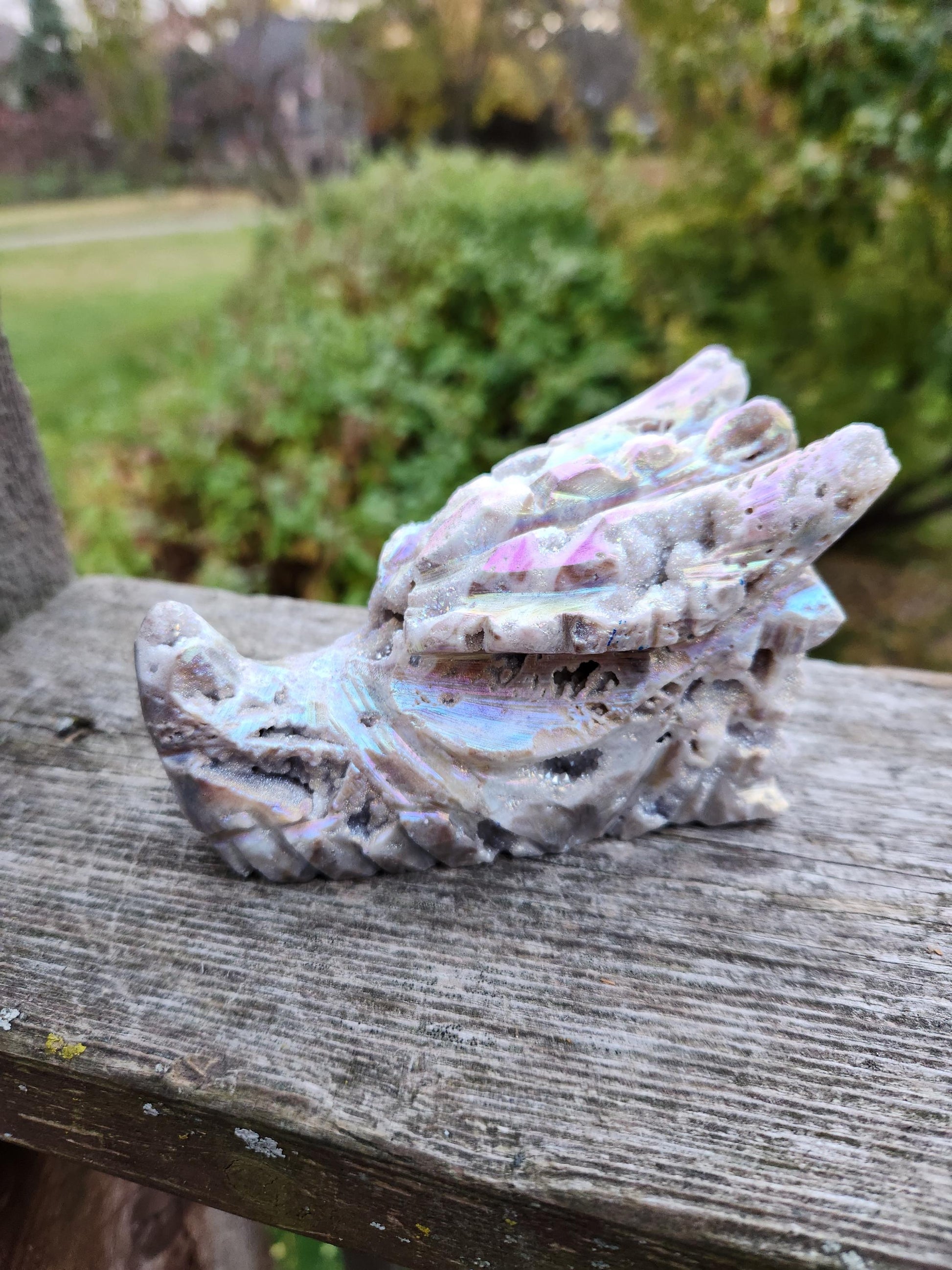 Angel Aura Sphalerite Carved Crystal Dragon Head, DND