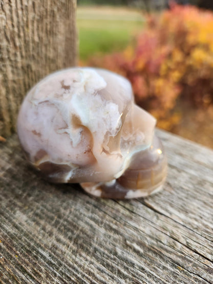Flower Agate Crystal Skull with Flower Plumes