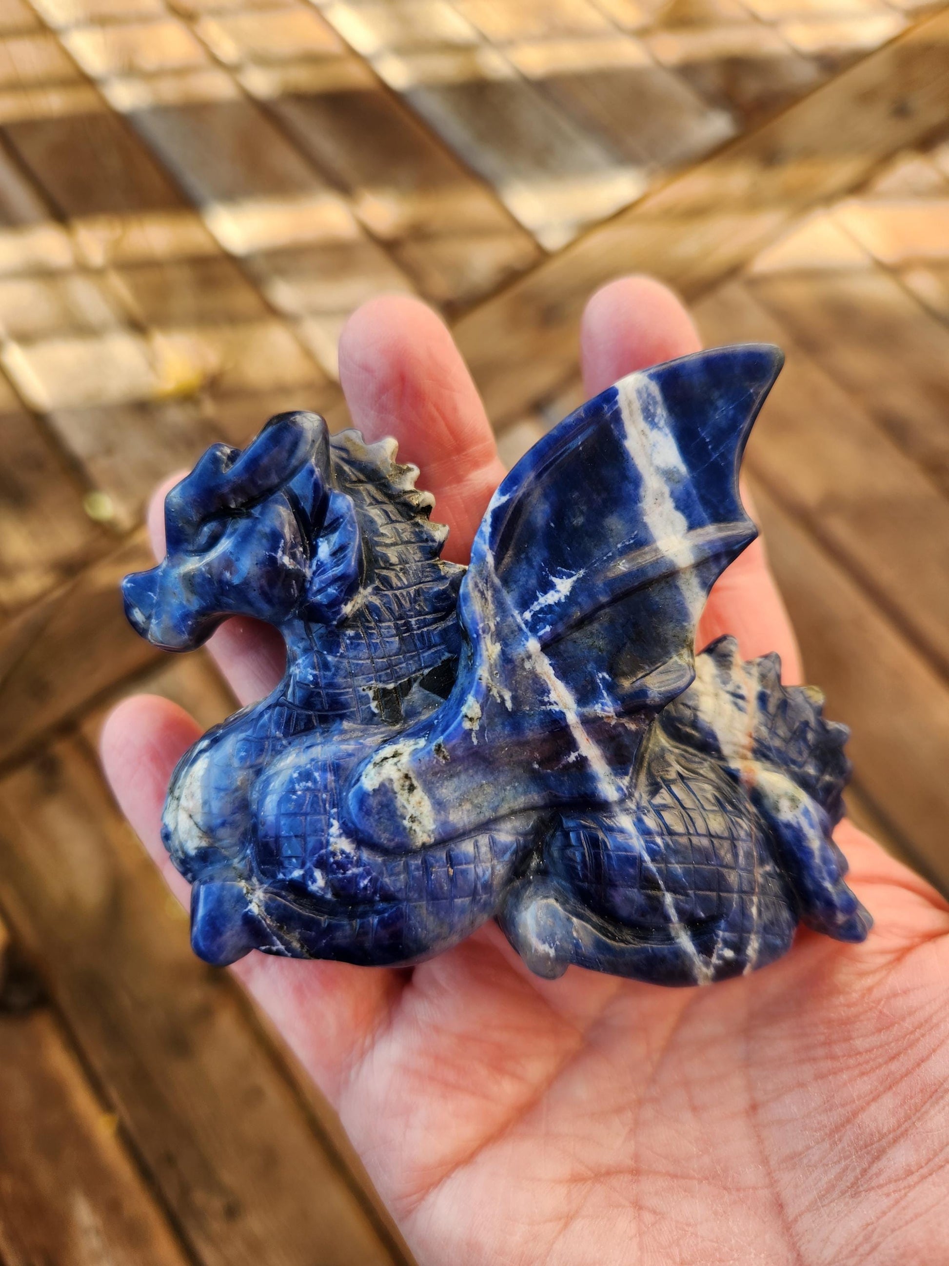 Sodalite Crystal Dragon Carving - DnD, Decor